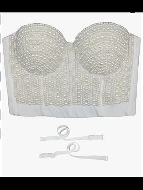 ATOKISS White/Off White Pearl Bustier.